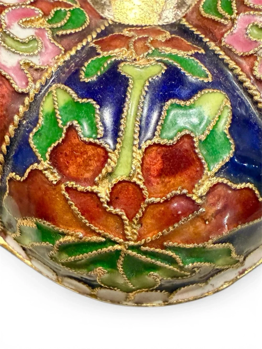 Vintage Cloisonné Enamel Trinket Box Floral Blue Jewelry Box Asian Decor